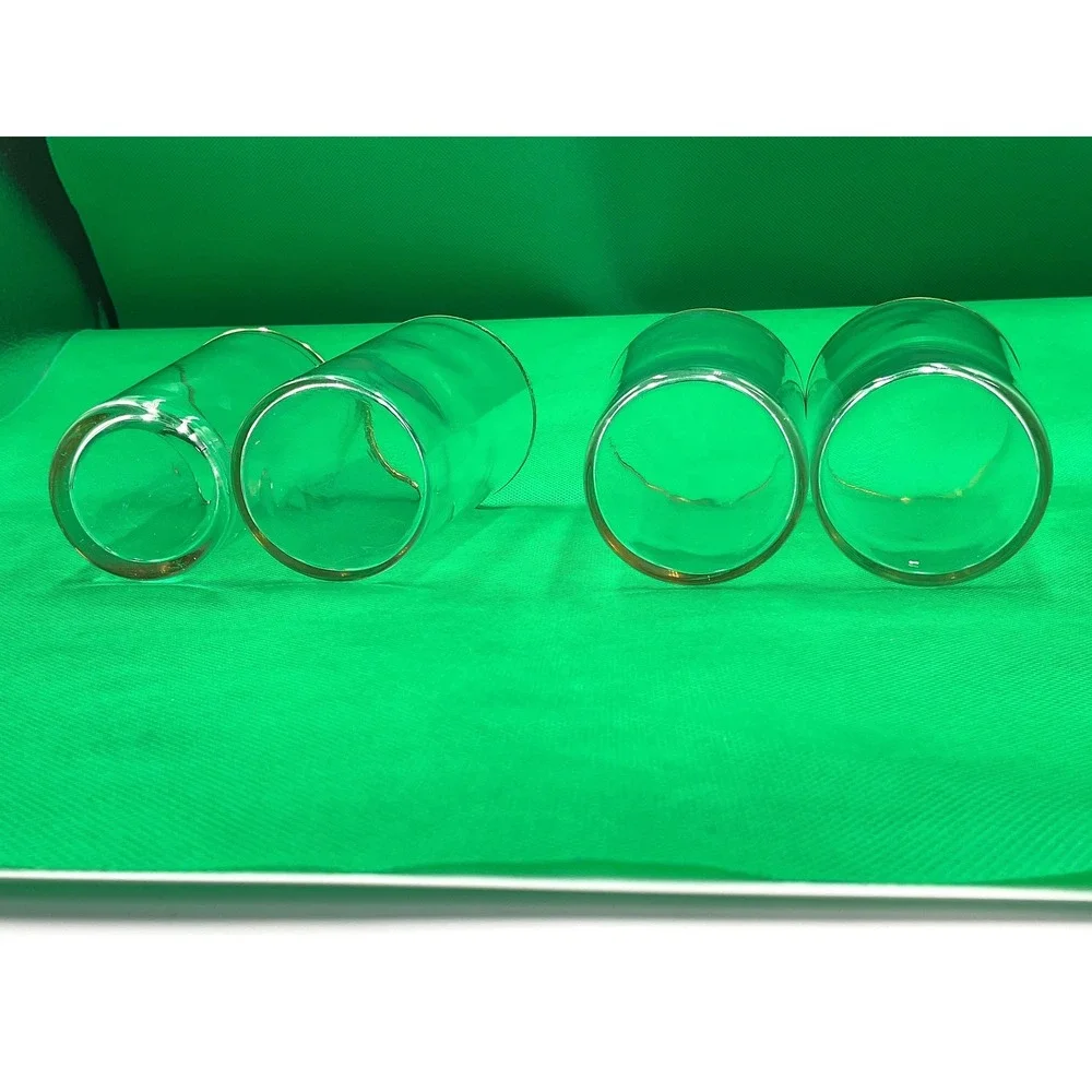 Vintage 1930s Gold‐Gilded Rim Juice Glasses – Set of 4 – Clear Glass with Gold B